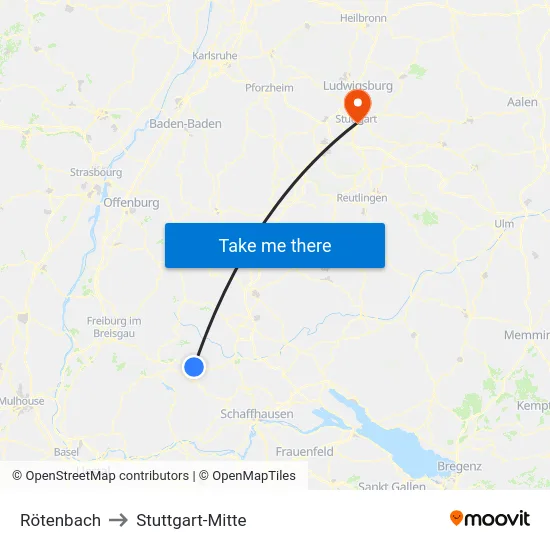 Rötenbach to Stuttgart-Mitte map