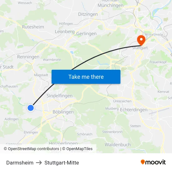 Darmsheim to Stuttgart-Mitte map