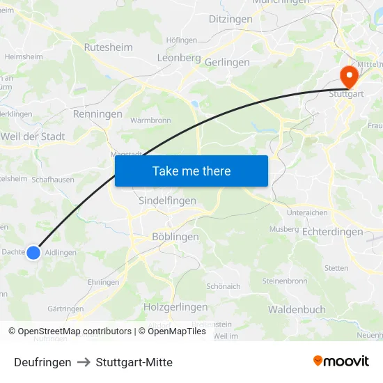Deufringen to Stuttgart-Mitte map
