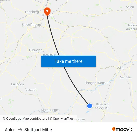 Ahlen to Stuttgart-Mitte map