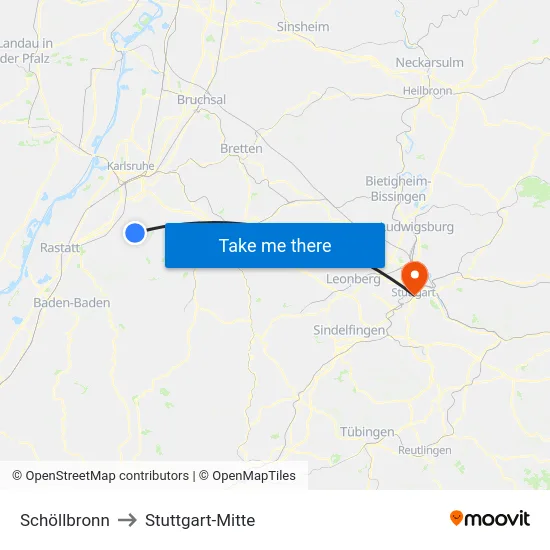 Schöllbronn to Stuttgart-Mitte map