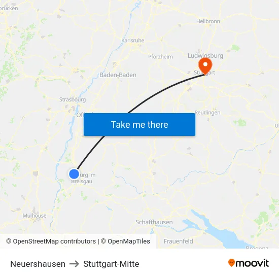 Neuershausen to Stuttgart-Mitte map