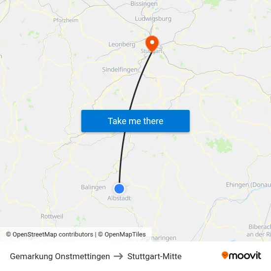 Gemarkung Onstmettingen to Stuttgart-Mitte map