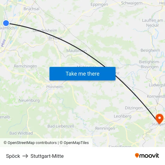 Spöck to Stuttgart-Mitte map