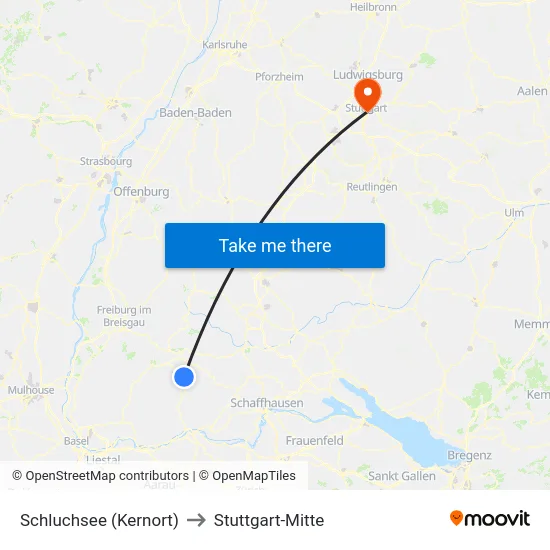 Schluchsee (Kernort) to Stuttgart-Mitte map