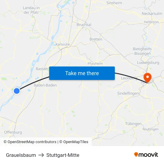 Grauelsbaum to Stuttgart-Mitte map