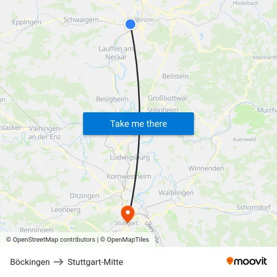 Böckingen to Stuttgart-Mitte map