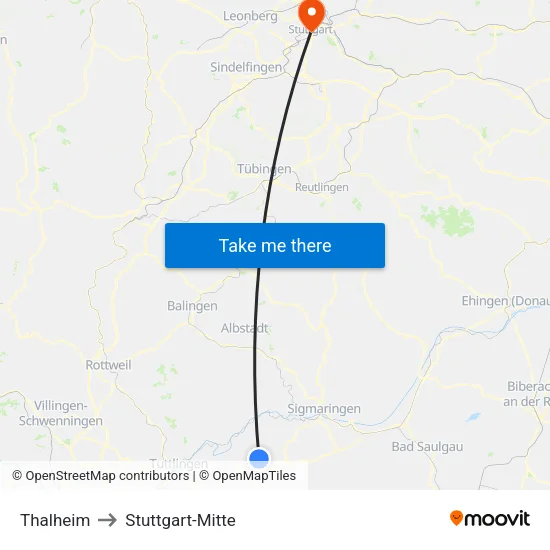 Thalheim to Stuttgart-Mitte map
