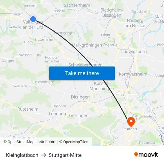 Kleinglattbach to Stuttgart-Mitte map