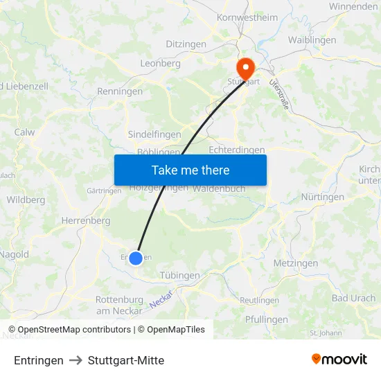Entringen to Stuttgart-Mitte map