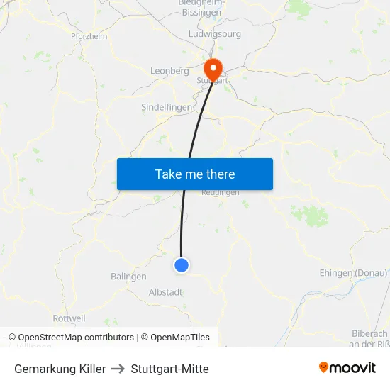 Gemarkung Killer to Stuttgart-Mitte map