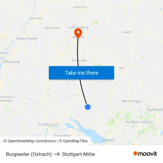 Burgweiler (Ostrach) to Stuttgart-Mitte map