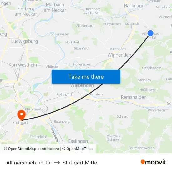 Allmersbach Im Tal to Stuttgart-Mitte map