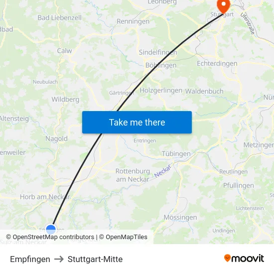 Empfingen to Stuttgart-Mitte map