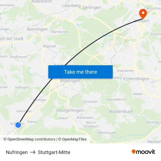 Nufringen to Stuttgart-Mitte map