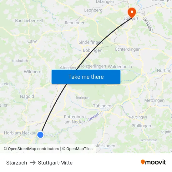Starzach to Stuttgart-Mitte map