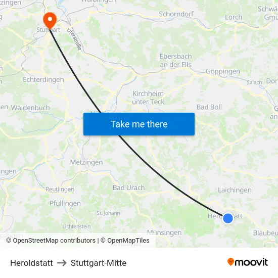Heroldstatt to Stuttgart-Mitte map