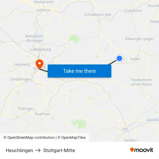 Heuchlingen to Stuttgart-Mitte map
