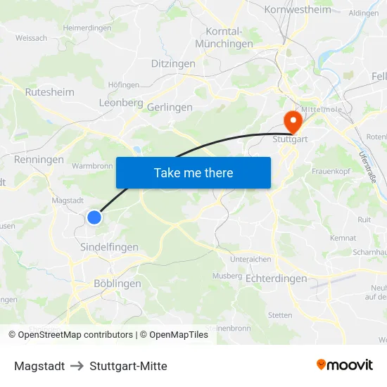 Magstadt to Stuttgart-Mitte map