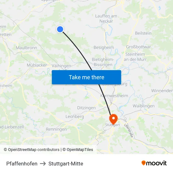 Pfaffenhofen to Stuttgart-Mitte map