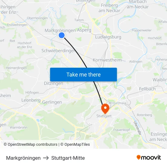 Markgröningen to Stuttgart-Mitte map