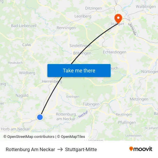 Rottenburg Am Neckar to Stuttgart-Mitte map