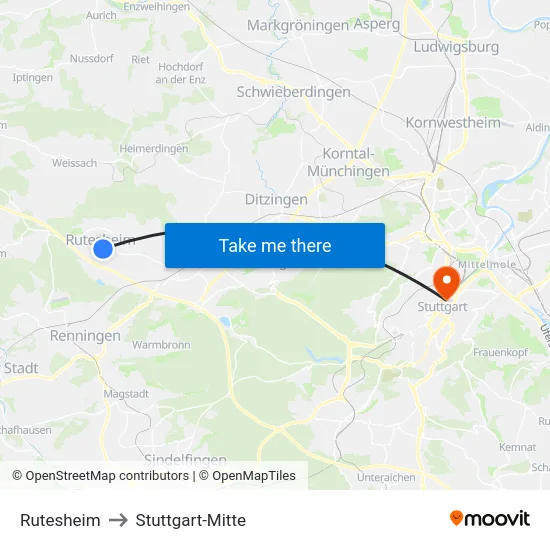 Rutesheim to Stuttgart-Mitte map