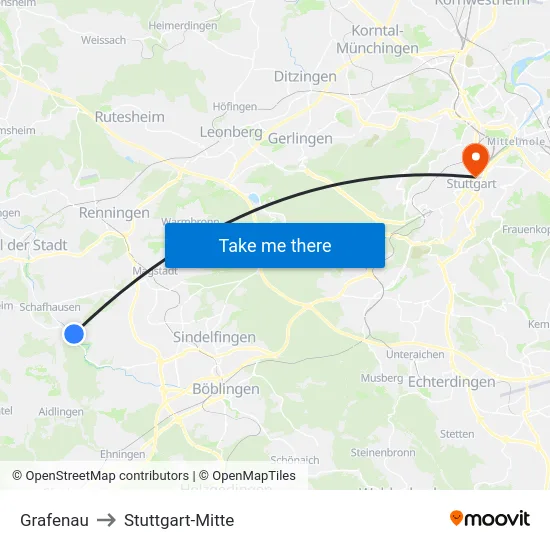 Grafenau to Stuttgart-Mitte map