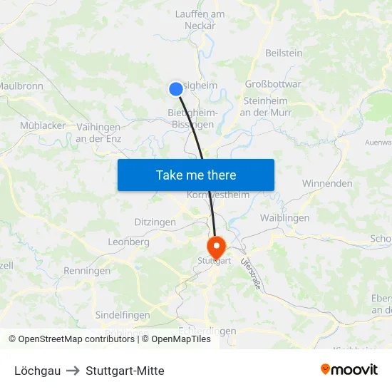 Löchgau to Stuttgart-Mitte map