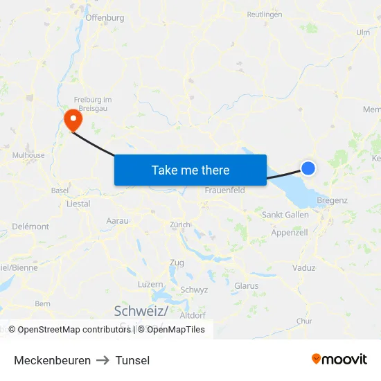 Meckenbeuren to Tunsel map
