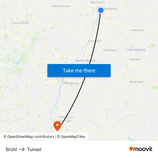 Brühl to Tunsel map