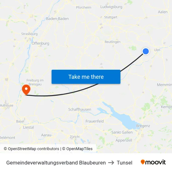 Gemeindeverwaltungsverband Blaubeuren to Tunsel map