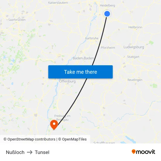 Nußloch to Tunsel map