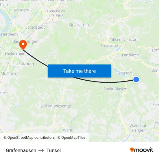 Grafenhausen to Tunsel map