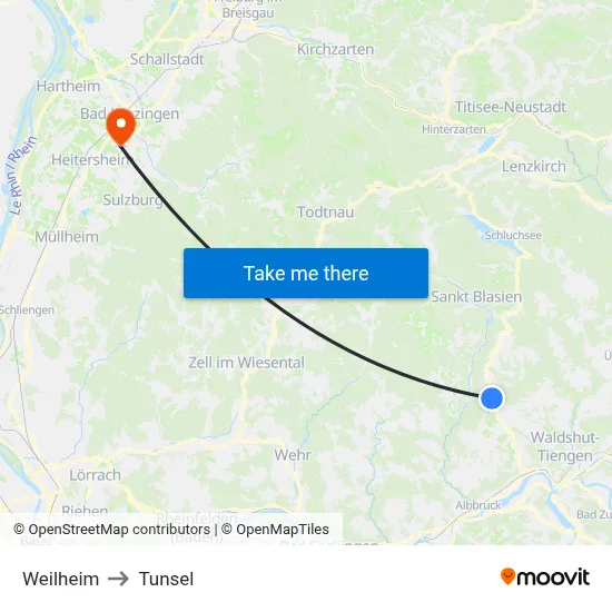 Weilheim to Tunsel map