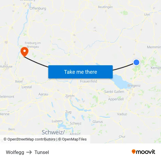Wolfegg to Tunsel map