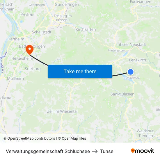 Verwaltungsgemeinschaft Schluchsee to Tunsel map