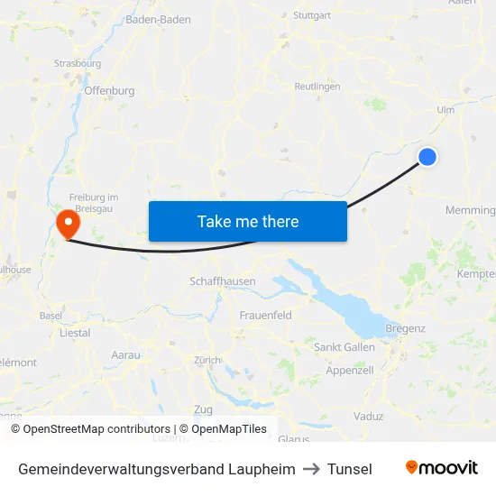 Gemeindeverwaltungsverband Laupheim to Tunsel map