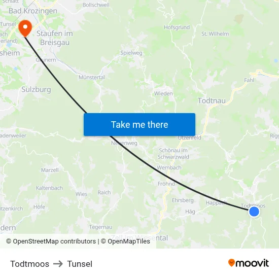 Todtmoos to Tunsel map
