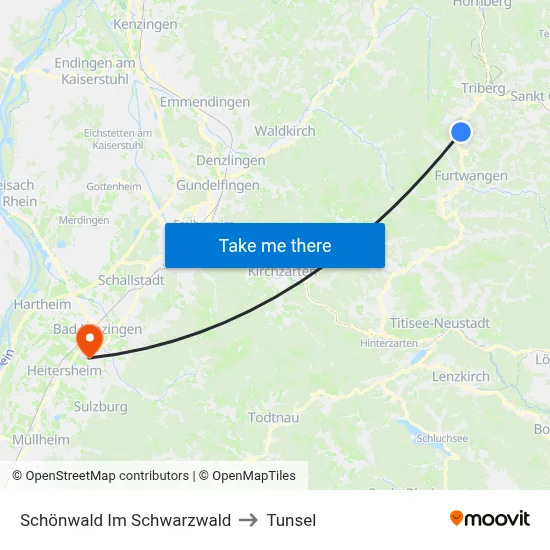 Schönwald Im Schwarzwald to Tunsel map