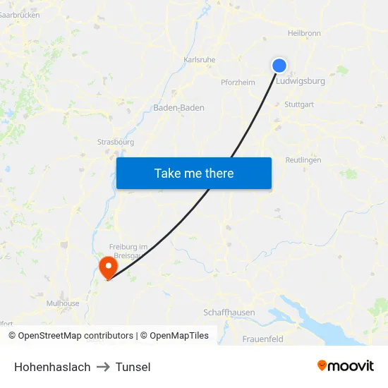 Hohenhaslach to Tunsel map
