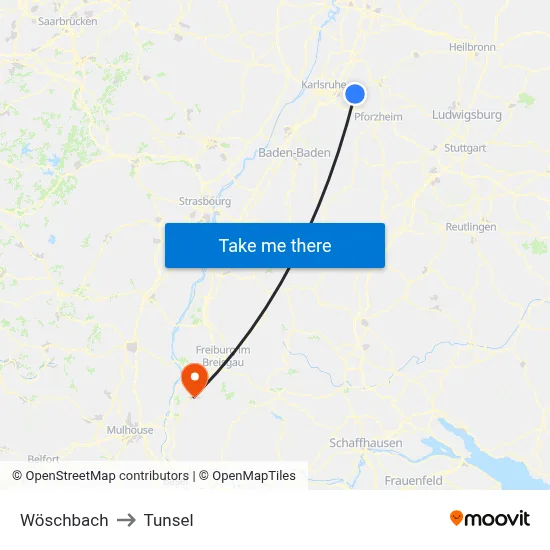 Wöschbach to Tunsel map