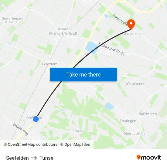 Seefelden to Tunsel map
