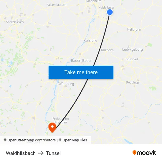 Waldhilsbach to Tunsel map