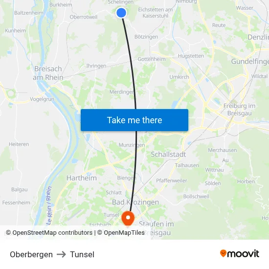 Oberbergen to Tunsel map