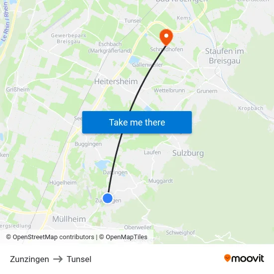 Zunzingen to Tunsel map