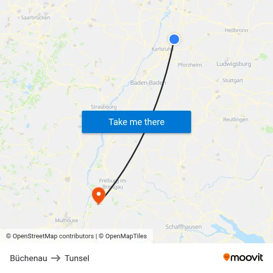 Büchenau to Tunsel map