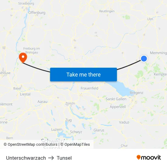 Unterschwarzach to Tunsel map