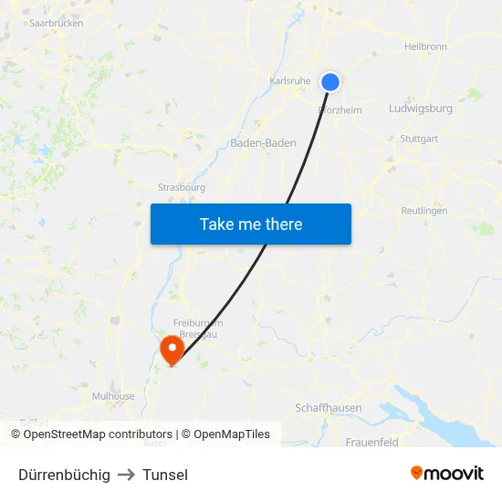Dürrenbüchig to Tunsel map