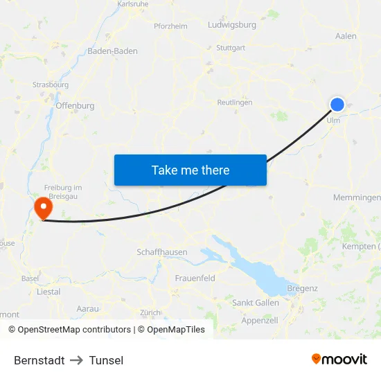 Bernstadt to Tunsel map